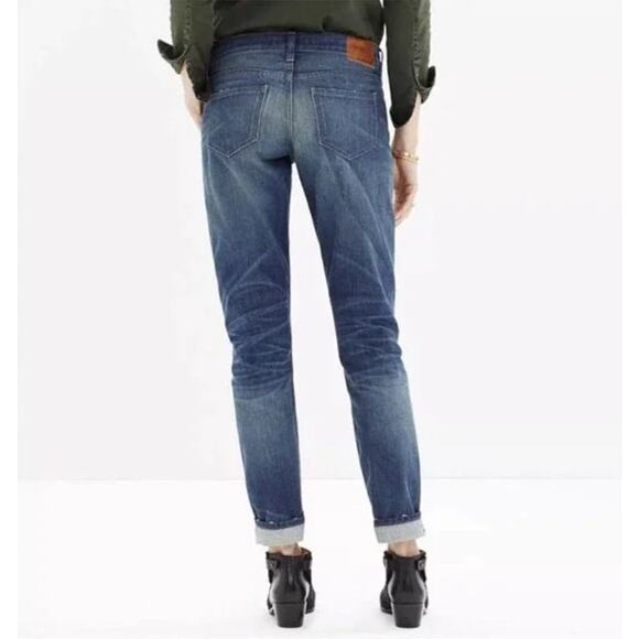 Madewell Slim Straight Boyjean Rip Repair Edition Boyfriend Jeans Womens 26 Blue - Picture 3 of 12
